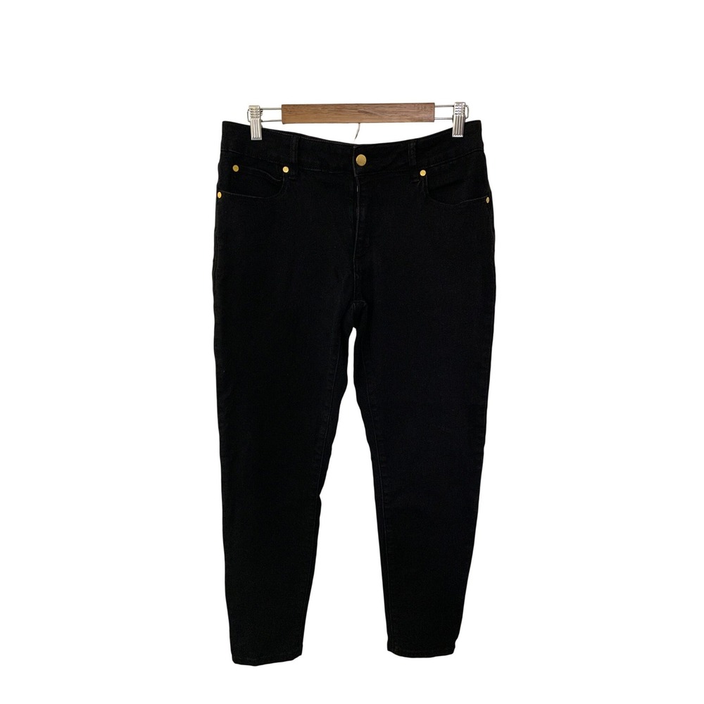 Tahari Premium Denim Womens Black Skinny‎ Jeans Gold Hardware Size 10/30 Ankle